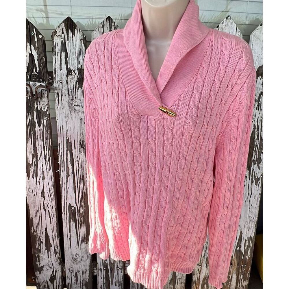 Lauren Ralph Lauren Cable knit Shawl Sweater Pink Size XL